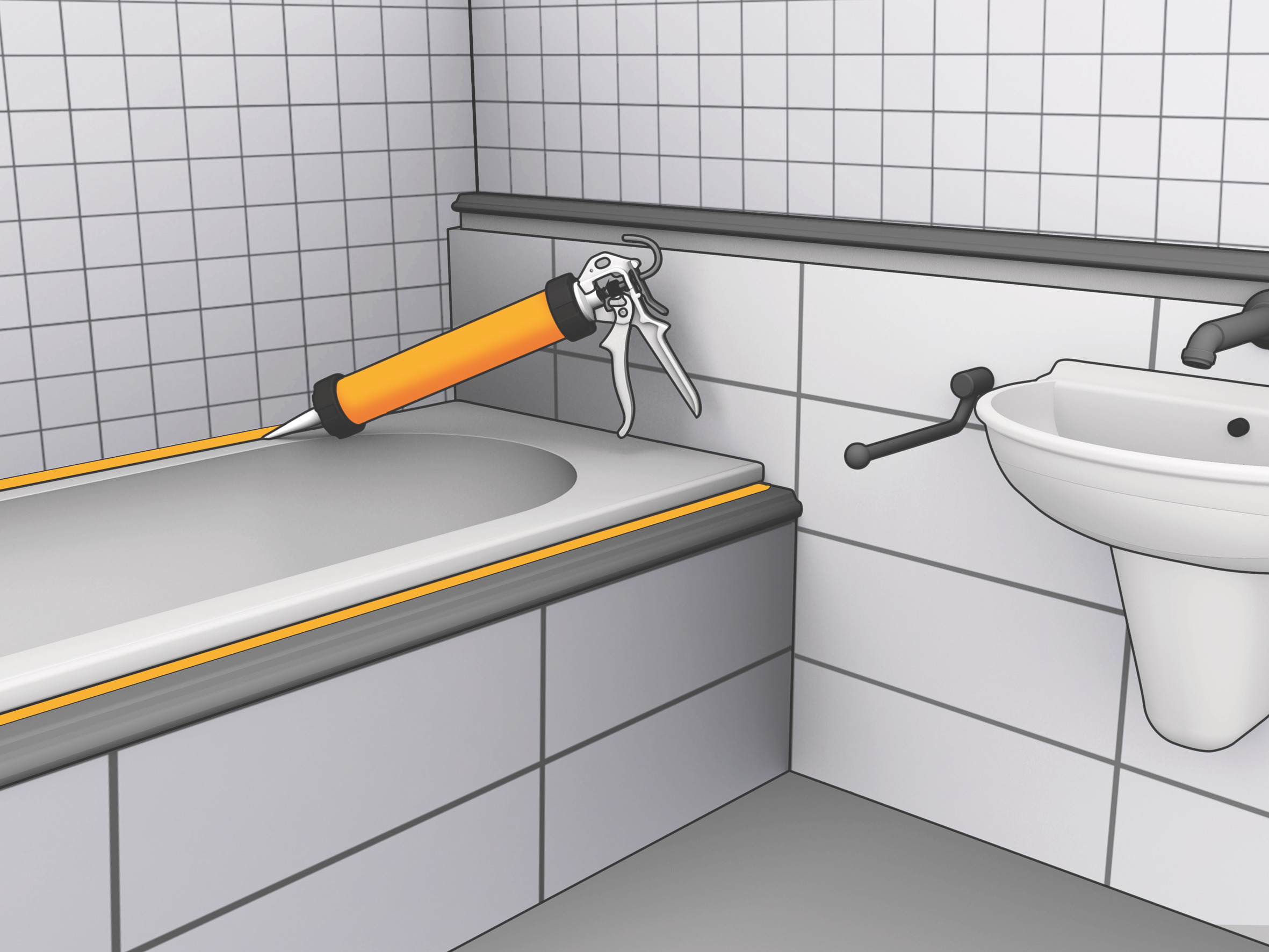 Sealing around bathtub with Sika Sanisil sealant
