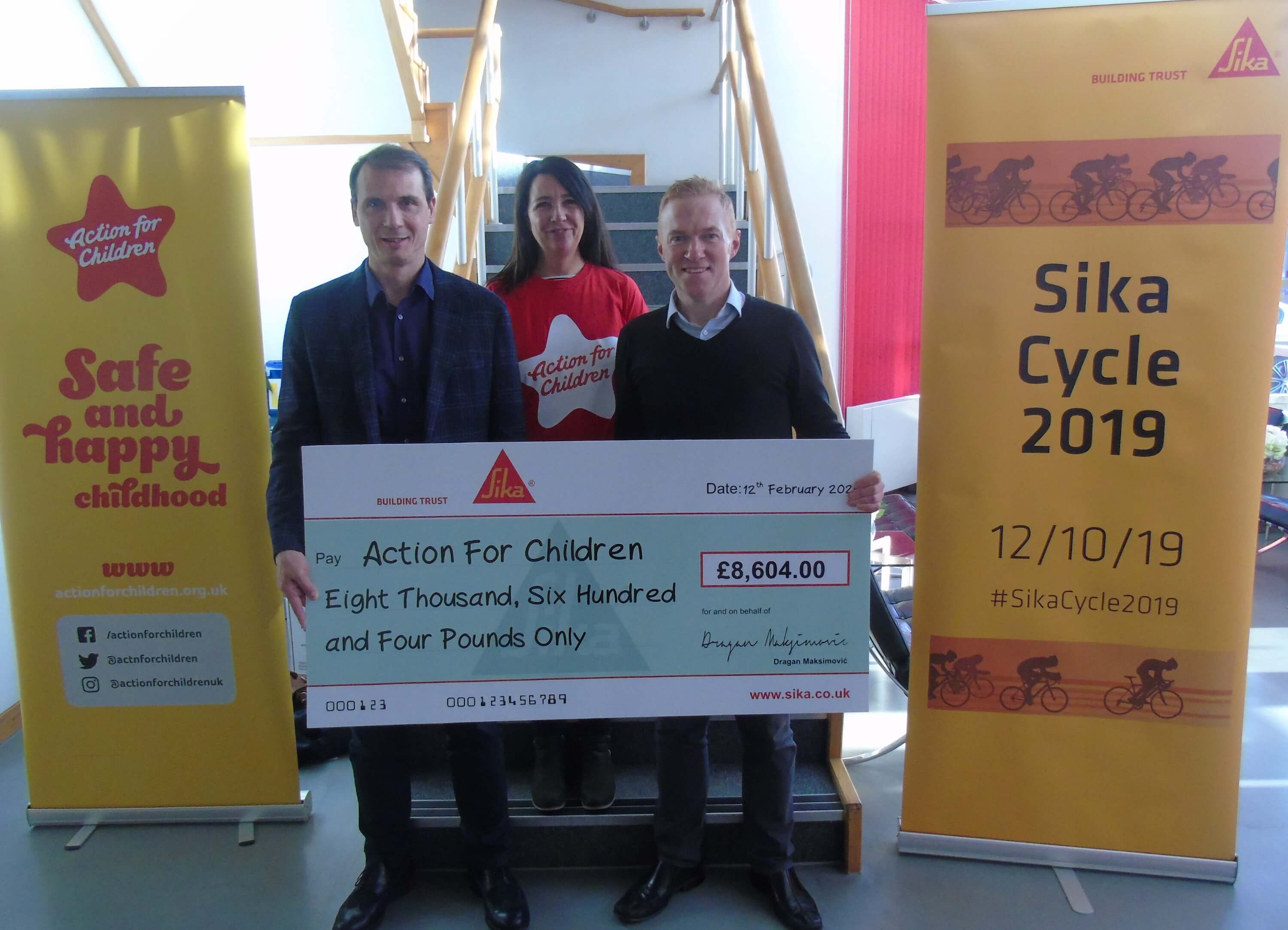 Left to right: Dragan Maksimovic, General Manager at Sika Limited, Sara Shearman, Fundraiser at Action for Children, and Mark Gatrell, Head of R&D at Sika Limited Left to right: Dragan Maksimovic, General Manager at Sika Limited, Sara Shearman, Fundraiser at Action for Children, and Mark Gatrell, Head of R&D at Sika Limited